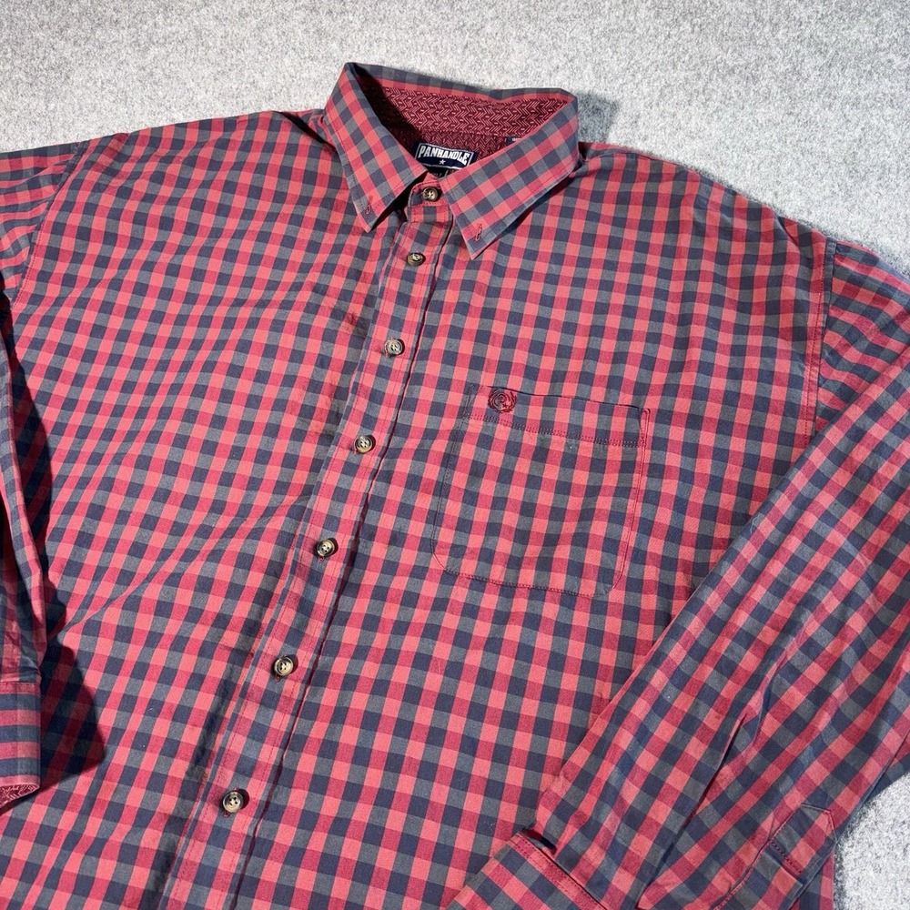 Panhandle Western Shirt Men's XXLT Red Blue Plaid Button Down Long Sleeve Cowboy